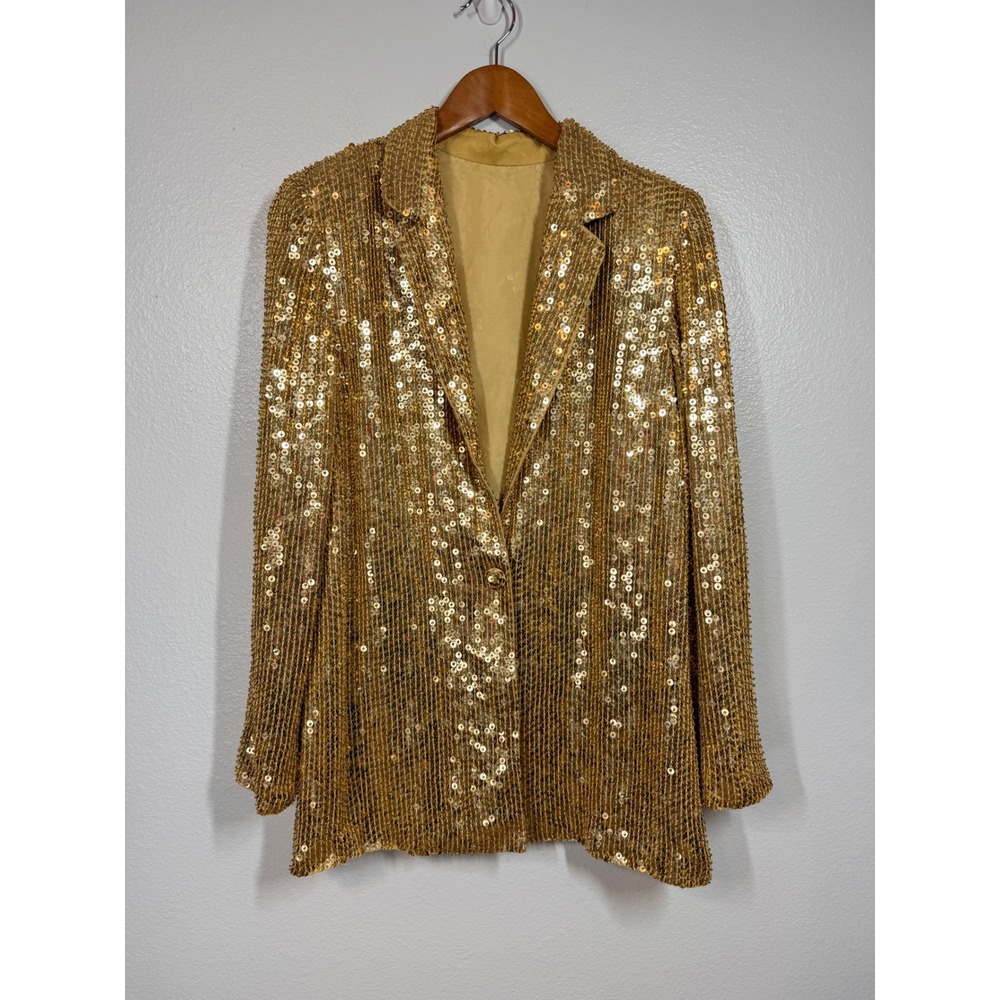 Sequin Blazer Women's Gold Sparkly Vintage? Beaded Party Glam Medium??